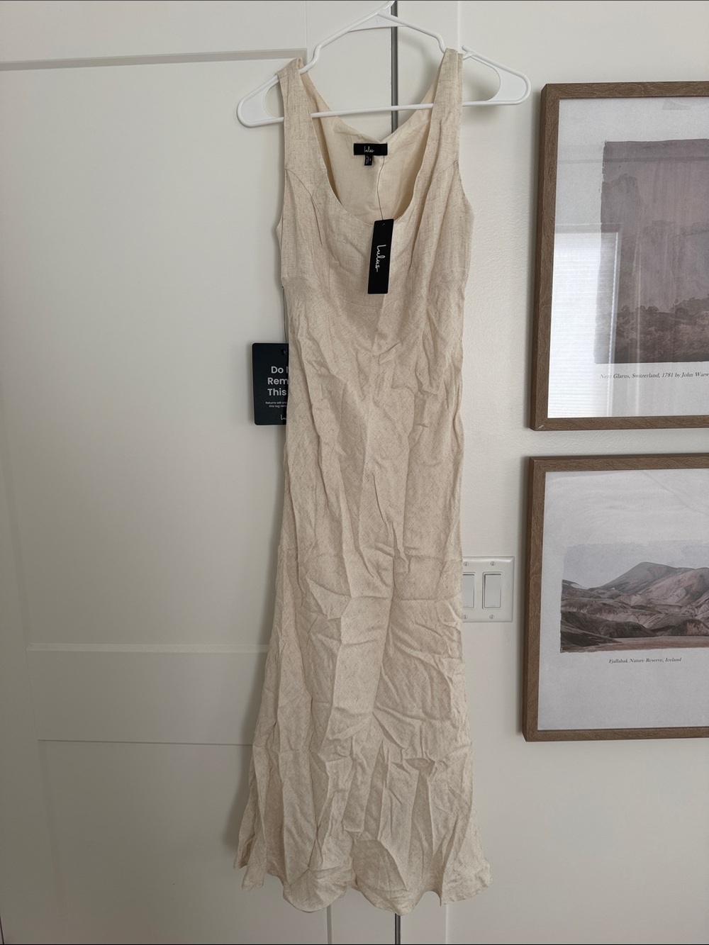 Lulu's Cream linen Sleeveless Textured Scoop-Neck Maxi Dress